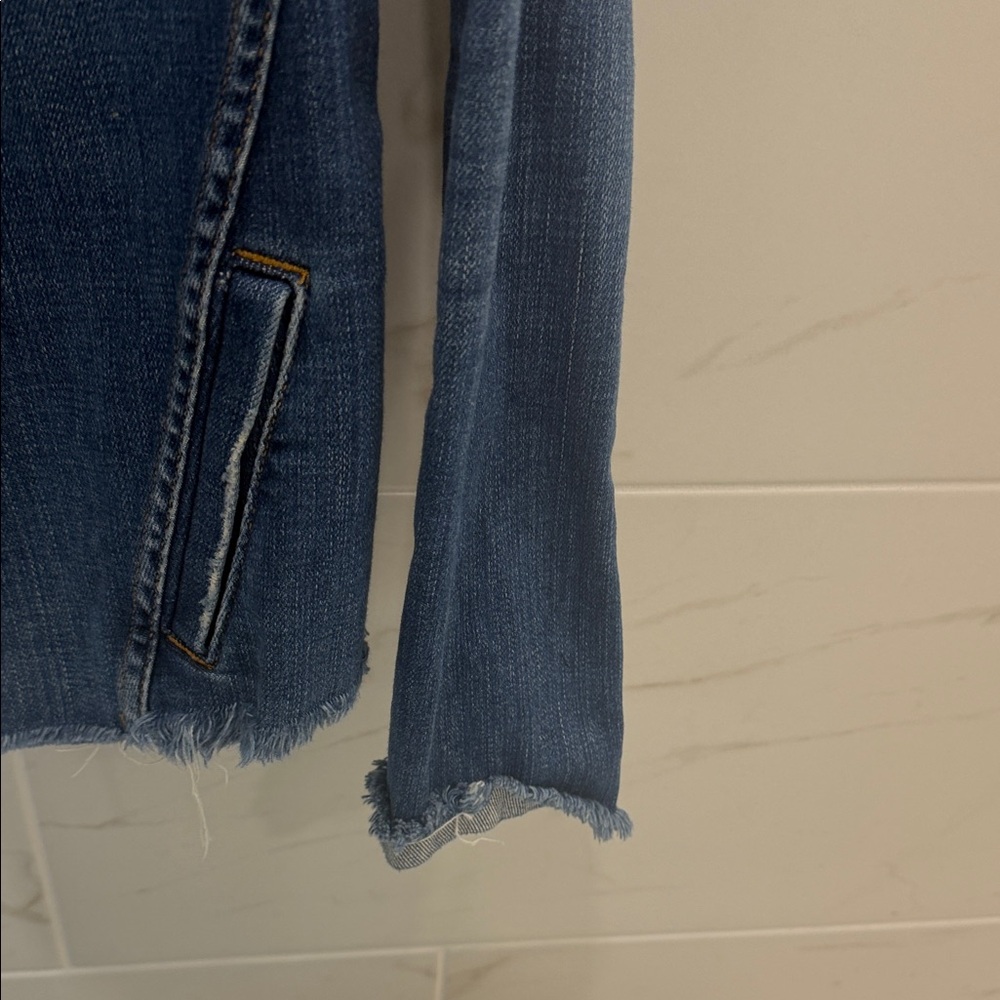 L'AGENCE Blue Raw Cut Denim Jacket - Picture 6 of 8